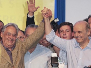 FHC e Serra no lançamento da pré-candidatura do PSDB.