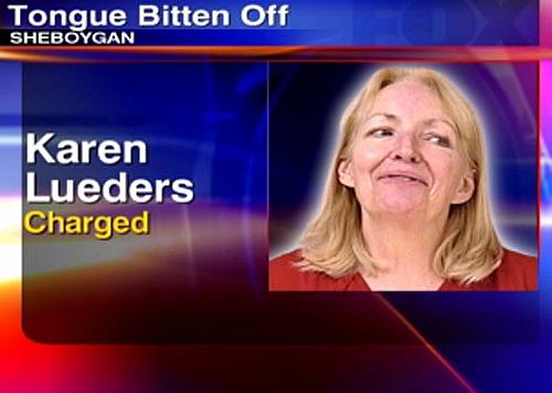 Karen Lueders foi presa ao morder a língua do marido