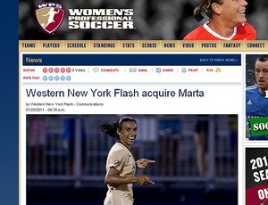 Anúncio da contratação de Marta pelo Western New York Flash é destaque no site da WPS