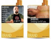 'Parar de fumar agora reduz os riscos sérios à sua saúde' (à esquerda) e 'fumar pode matar você' (à direita) são as mensagens nas caixas acima