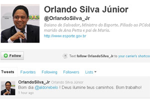 Reprodução do perfil de Orlando Silva no Twitter