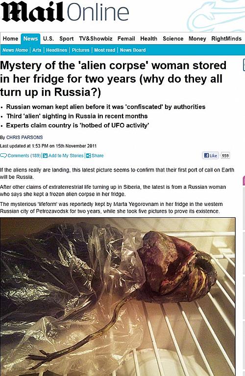Marta Yegorovnam diz ter mantido por dois anos o cadáver de um suposto alienígena na geladeira