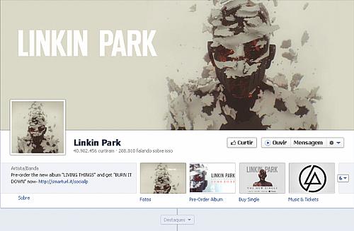 Página da banda Linkin Park, já com o botão Ouvir