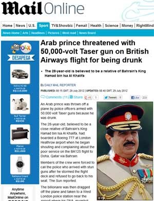 O rei Hamed, do Bahrein, em reportagem do Daily Mail