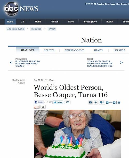Besse Cooper celebra 116 anos