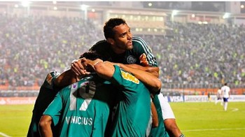 Palmeiras comemorando a vitória sobre o Tigre
