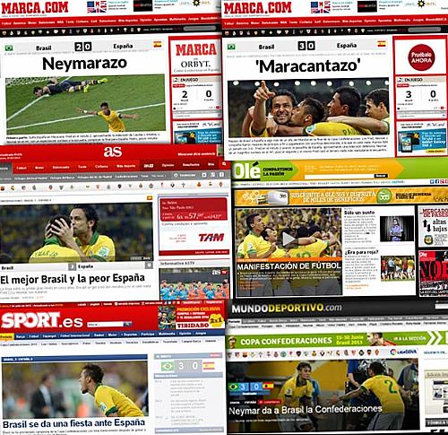 Sites da Espanha e o "Olé", da Argentina", se rendem à atuação do Brasil e de Neymar