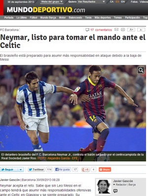 Jornal Mundo Deportivo escreve sobre Neymar