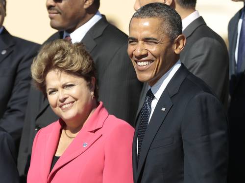 Os presidentes Barack Obama, dos EUA, e Dilma Rousseff, do Brasil na foto dos líderes do G-20