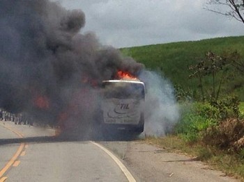 Ônibus interestadual incendeia em rodovia