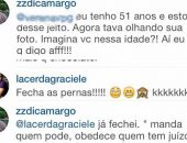 Zezé Di Camargo em dois momentos de seus comentários: respondendo para seguidora e para a namorada