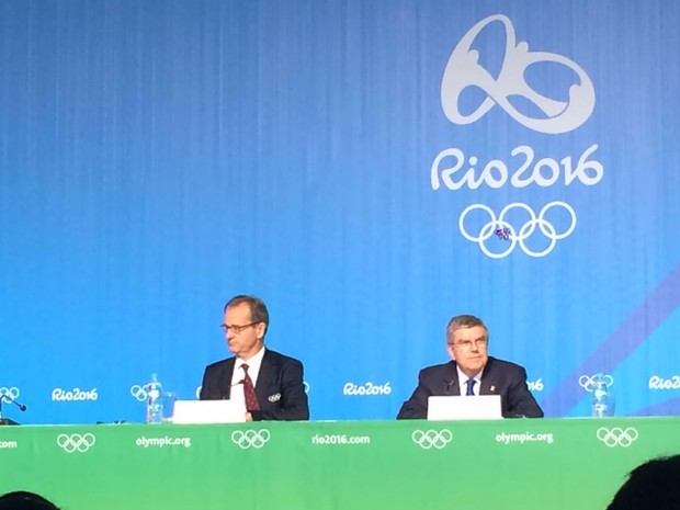 Thomas Bach, presidente do COI, durante coletiva no Parque Olímpico 
