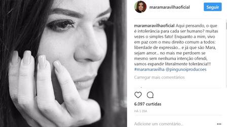 Mara Maravilha se manifesta em seu Instagram